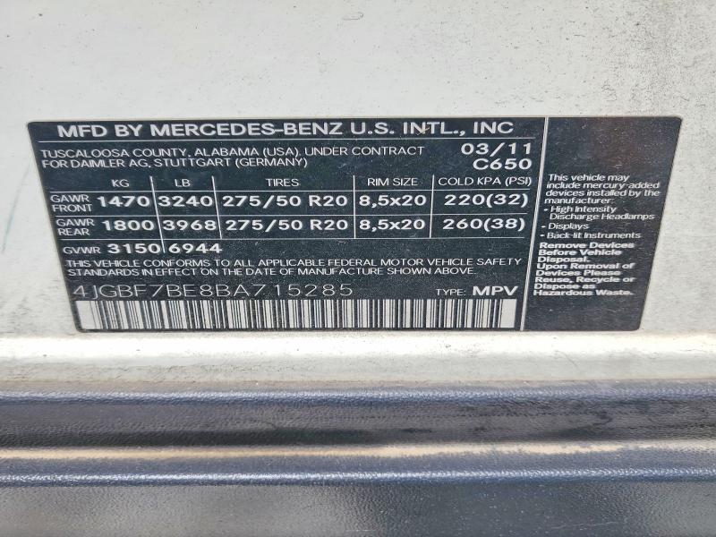 Auction sale of the 2011 Mercedes-benz Gl, vin: 4JGBF7BE8BA715285, lot number: 49995186