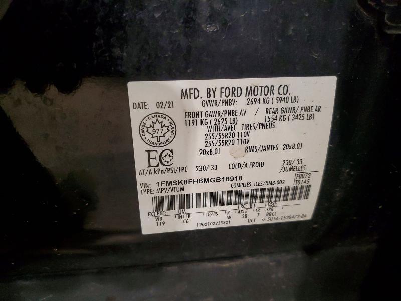 Aukcja sprzedaży 2021 Ford Explorer, vin: 1FMSK8FH8MGB18918, numer aukcji: 49073226