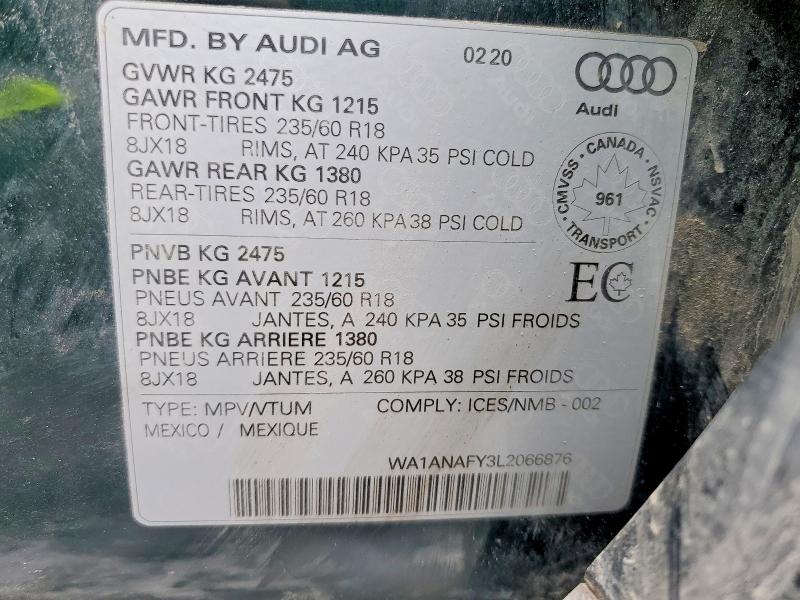 Продажа на аукционе авто 2020 Audi Q5, vin: WA1ANAFY3L2066876, номер лота: 47756666