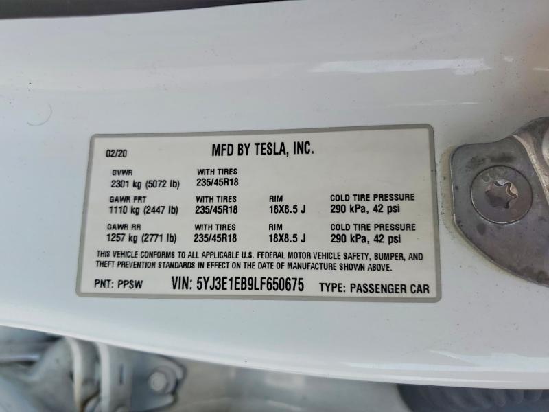 Aukcja sprzedaży 2020 Tesla Model 3, vin: 5YJ3E1EB9LF650675, numer aukcji: 51108746
