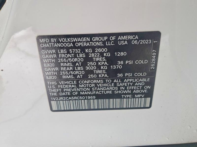51653646 :رقم المزاد ، 1V2JR2CA5RC501969 vin ، 2024 Volkswagen Atlas مزاد بيع