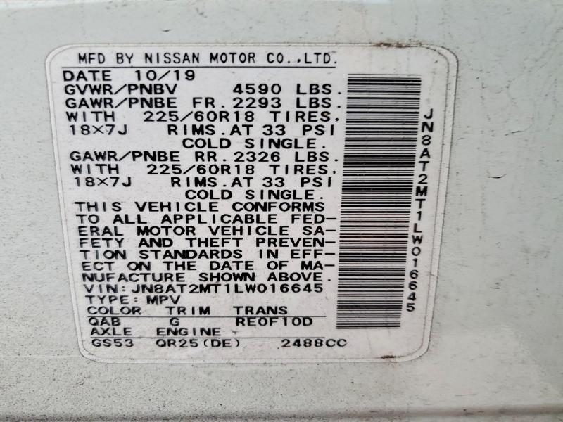 Aukcja sprzedaży 2020 Nissan Rogue, vin: JN8AT2MT1LW016645, numer aukcji: 47830396