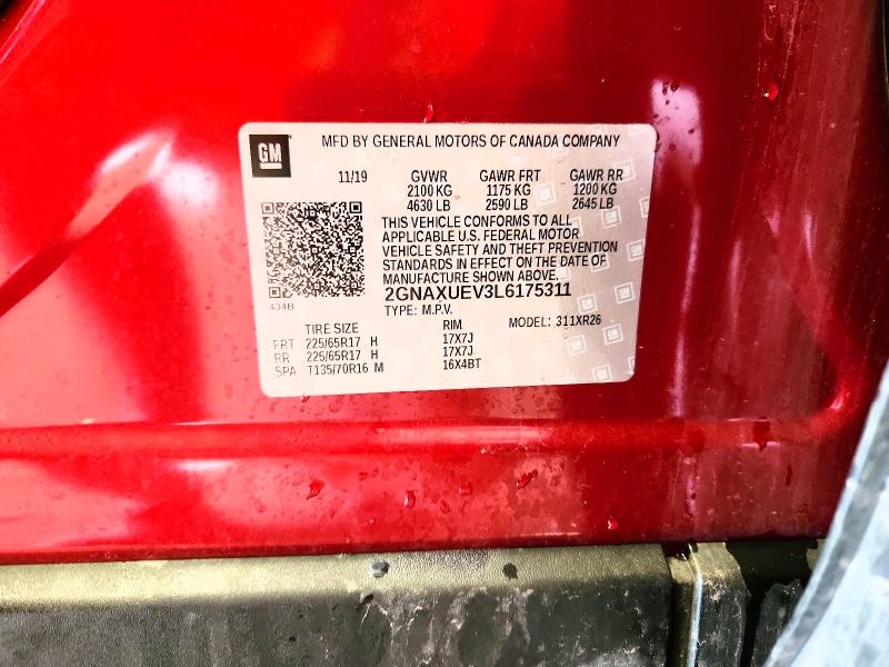 2020 Chevrolet Equinox მანქანა იყიდება აუქციონზე, vin: 2GNAXUEV3L6175311, აუქციონის ნომერი: 49903896