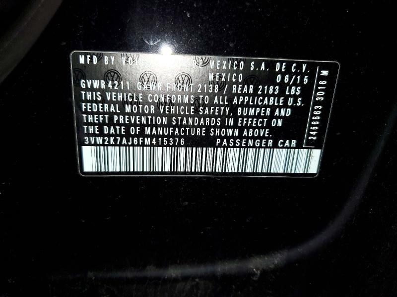 Aukcja sprzedaży 2015 Volkswagen Jetta, vin: 3VW2K7AJ6FM415376, numer aukcji: 50560486