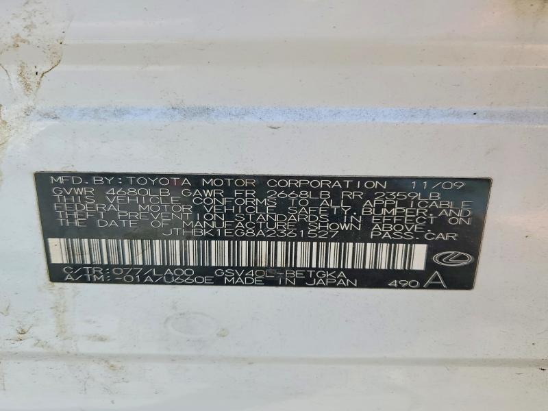 Продажа на аукционе авто 2010 Lexus Es, vin: JTHBK1EG8A2361527, номер лота: 51082496