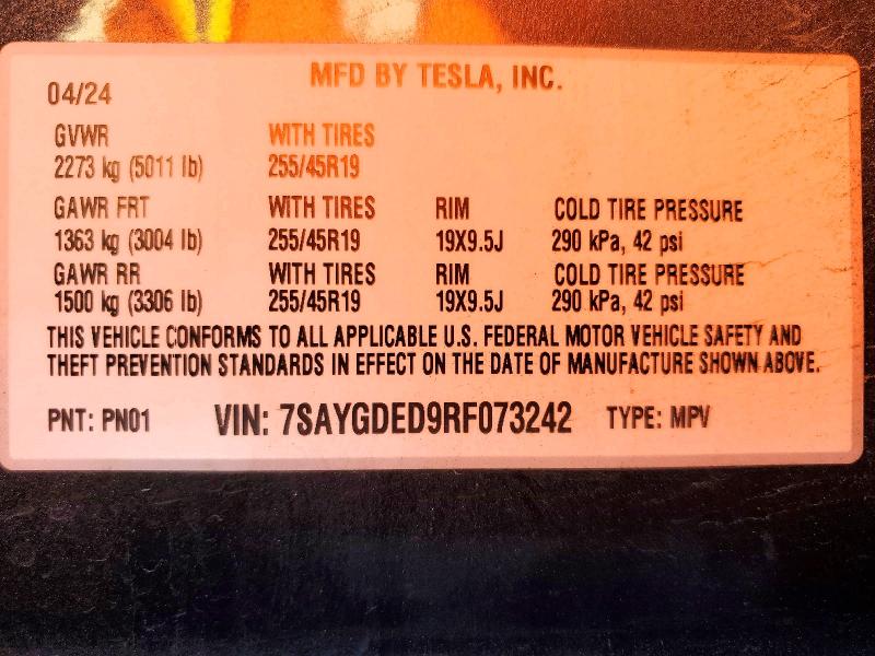 2024 Tesla Model Y მანქანა იყიდება აუქციონზე, vin: 7SAYGDED9RF073242, აუქციონის ნომერი: 48811596
