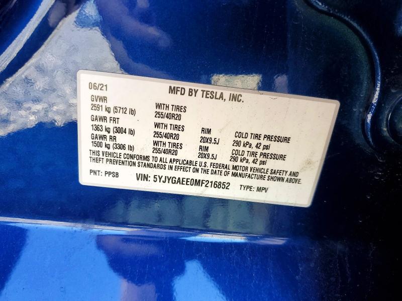 48806486 :رقم المزاد ، 5YJYGAEE0MF216852 vin ، 2021 Tesla Model Y مزاد بيع
