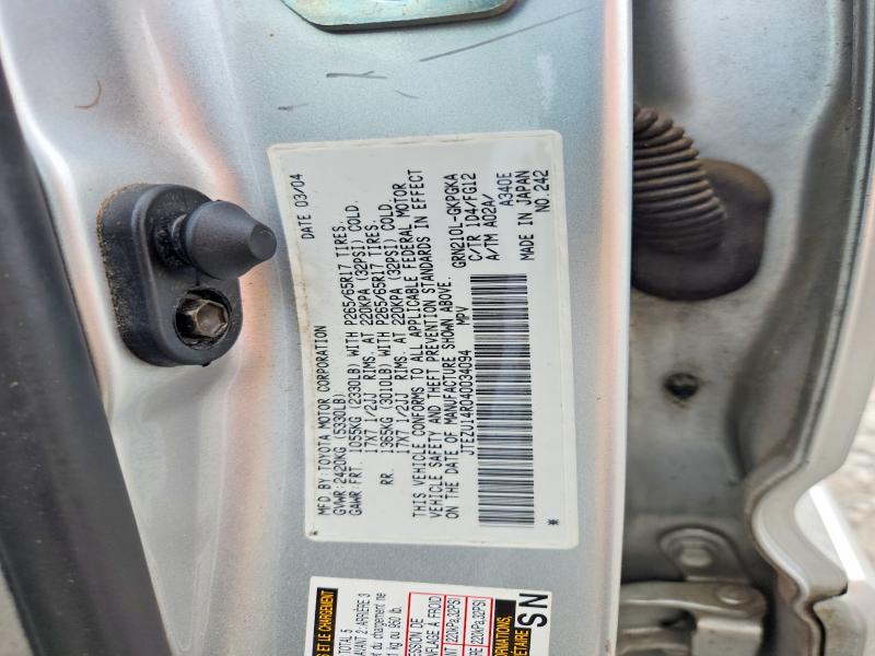 Продажа на аукционе авто 2004 Toyota 4runner, vin: JTEZU14R040034094, номер лота: 51539806