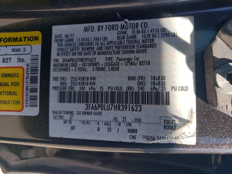 Aukcja sprzedaży 2017 Ford Fusion, vin: 3FA6P0LU7HR391623, numer aukcji: 50060976