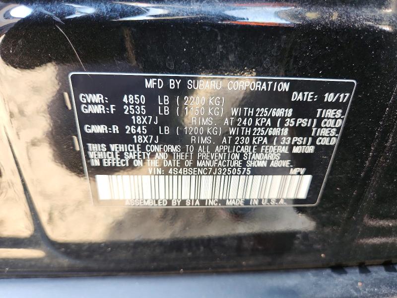 2018 Subaru Outback მანქანა იყიდება აუქციონზე, vin: 4S4BSENC7J3250575, აუქციონის ნომერი: 50155956