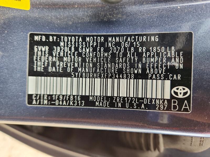 51998876 :رقم المزاد ، 5YFBURHEXFP344838 vin ، 2015 Toyota Corolla مزاد بيع