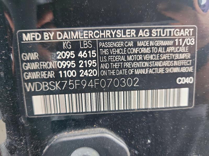Продаж на аукціоні авто 2004 Mercedes-benz Sl, vin: WDBSK75F94F070302, номер лоту: 49772176