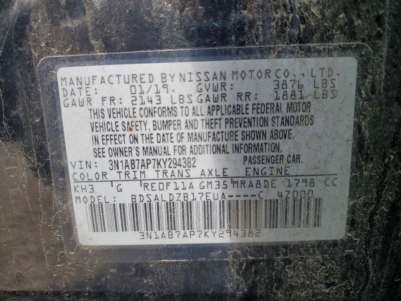 Aukcja sprzedaży 2019 Nissan Sentra, vin: 3N1AB7AP7KY294382, numer aukcji: 51642116