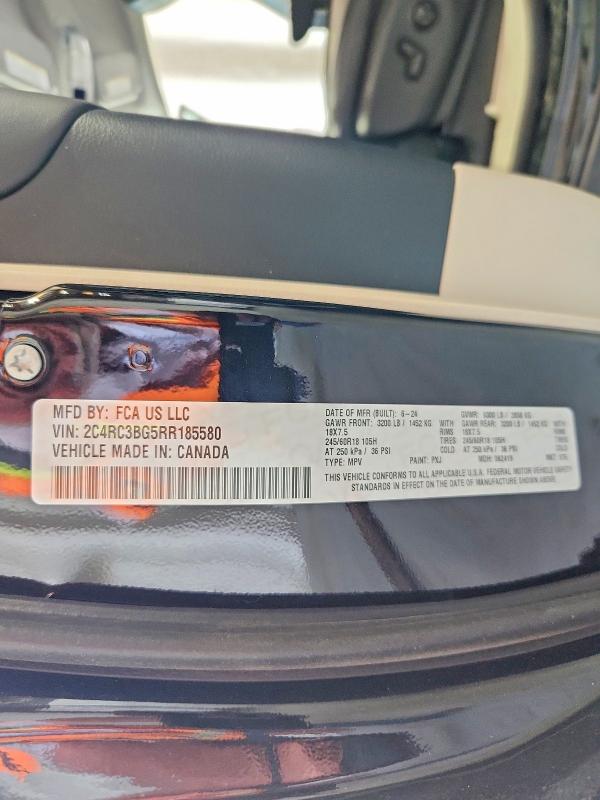 49833196 :رقم المزاد ، 2C4RC3BG5RR185580 vin ، 2024 Chrysler Pacifica مزاد بيع