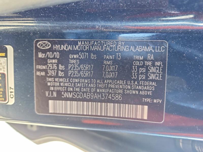 Aukcja sprzedaży 2010 Hyundai Santa Fe, vin: 5NMSGDAB9AH374586, numer aukcji: 49575366