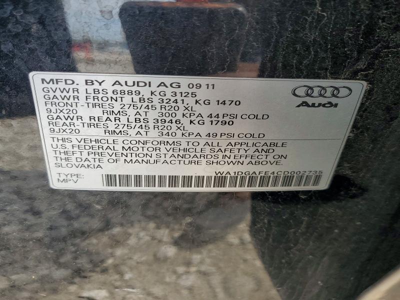 Aukcja sprzedaży 2012 Audi Q7, vin: WA1DGAFE4CD002735, numer aukcji: 50346296
