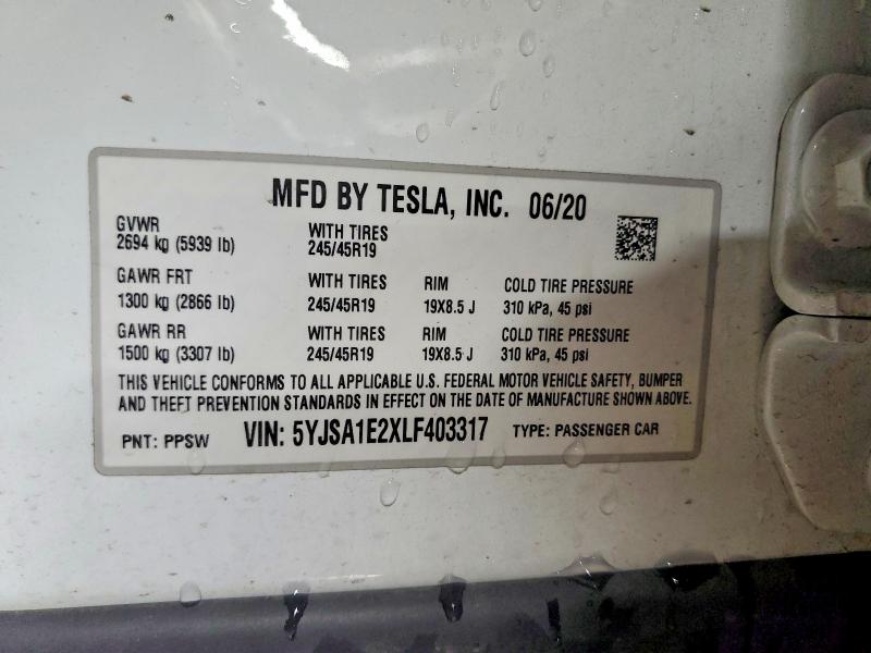 Aukcja sprzedaży 2020 Tesla Model S, vin: 5YJSA1E2XLF403317, numer aukcji: 49065026