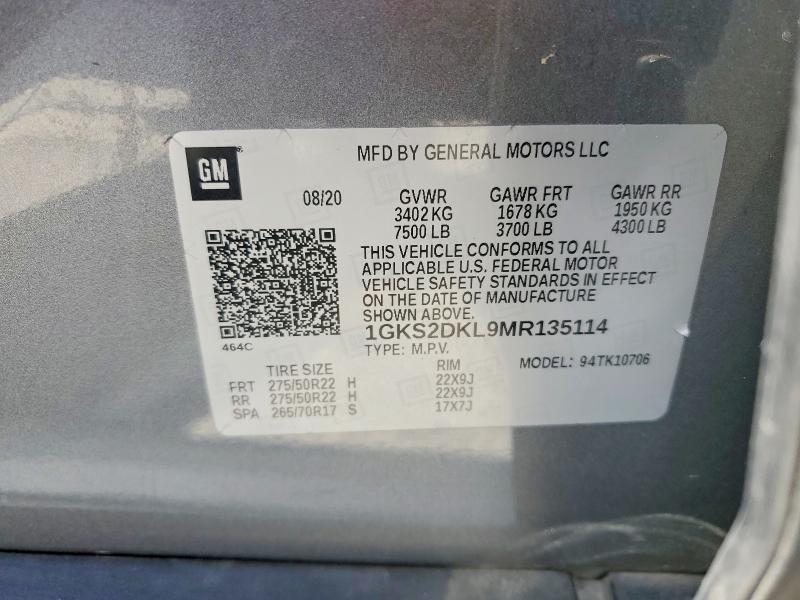51545746 :رقم المزاد ، 1GKS2DKL9MR135114 vin ، 2021 Gmc Yukon مزاد بيع