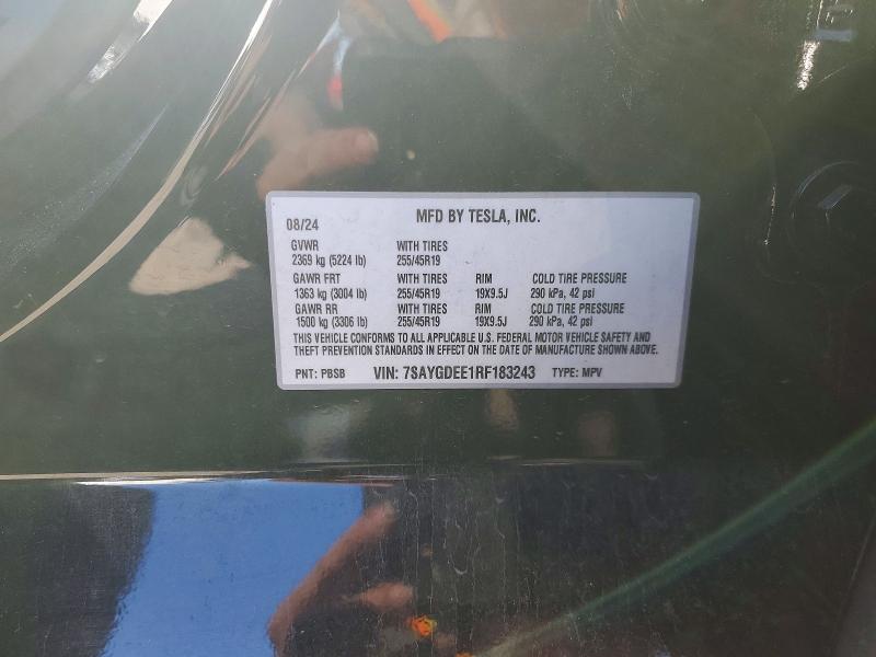 2024 Tesla Model Y მანქანა იყიდება აუქციონზე, vin: 7SAYGDEE1RF183243, აუქციონის ნომერი: 50233716