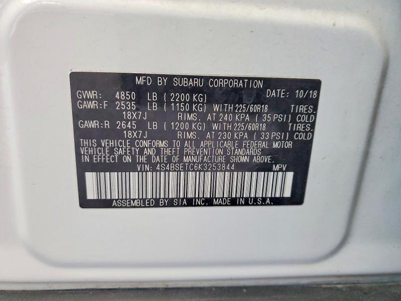 50360056 :رقم المزاد ، 4S4BSETC6K3253844 vin ، 2019 Subaru Outback مزاد بيع