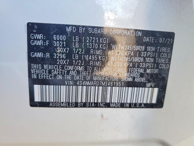 Продаж на аукціоні авто 2021 Subaru Ascent, vin: 4S4WMARD7M3461951, номер лоту: 51019466