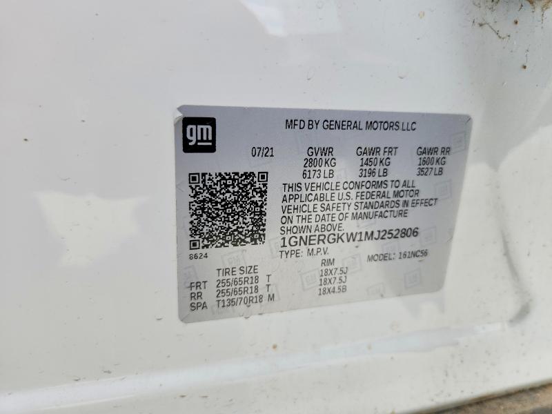 48975896 :رقم المزاد ، 1GNERGKW1MJ252806 vin ، 2021 Chevrolet Traverse مزاد بيع