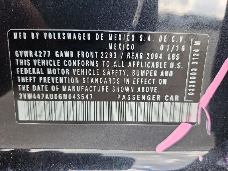 49565896 :رقم المزاد ، 3VW447AU0GM043547 vin ، 2016 Volkswagen Gti مزاد بيع
