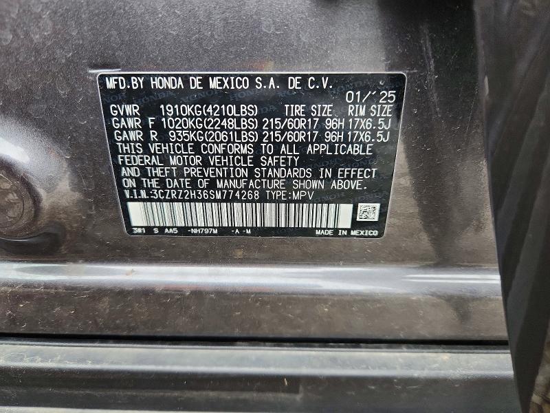 52007826 :رقم المزاد ، 3CZRZ2H36SM774268 vin ، 2025 Honda Hr-v مزاد بيع