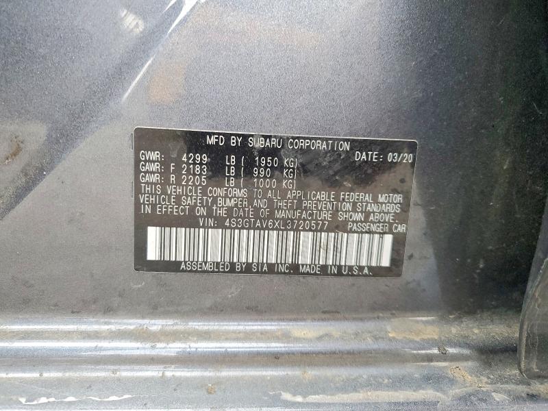 49290936 :رقم المزاد ، 4S3GTAV6XL3720577 vin ، 2020 Subaru Impreza مزاد بيع