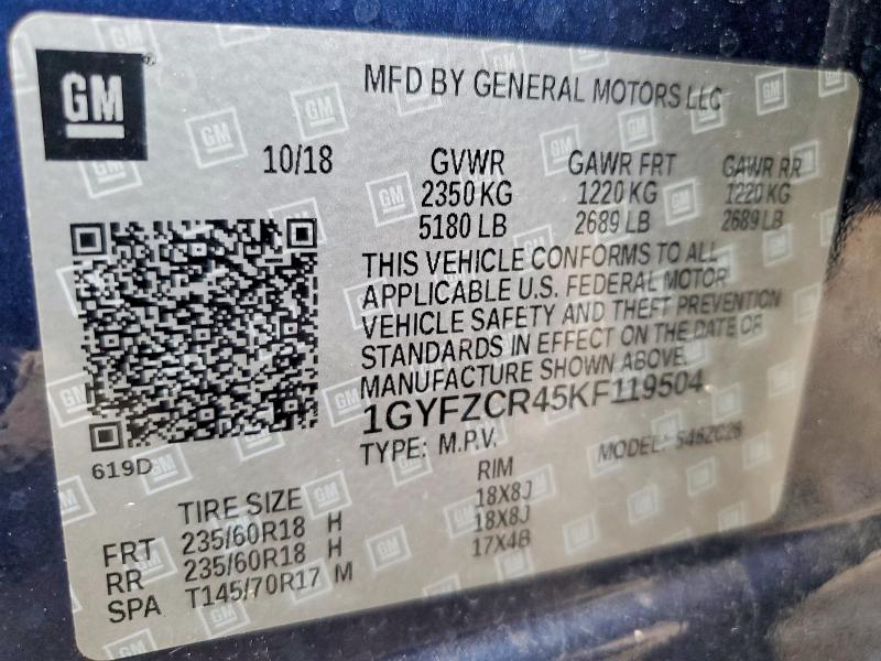 51511346 :رقم المزاد ، 1GYFZCR45KF119504 vin ، 2019 Cadillac Xt4 مزاد بيع
