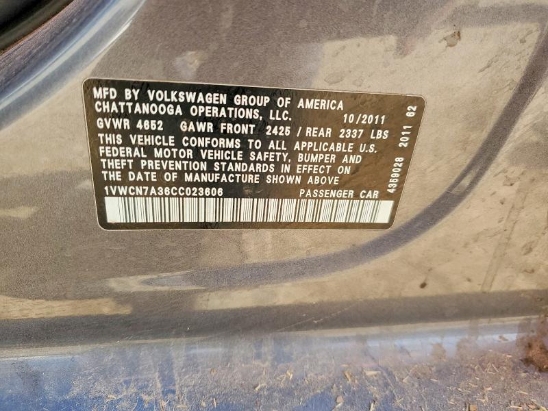 50663396 :رقم المزاد ، 1VWCN7A36CC023606 vin ، 2012 Volkswagen Passat مزاد بيع