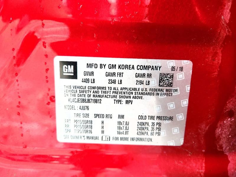2018 Buick Encore მანქანა იყიდება აუქციონზე, vin: KL4CJESB8JB719812, აუქციონის ნომერი: 50356446