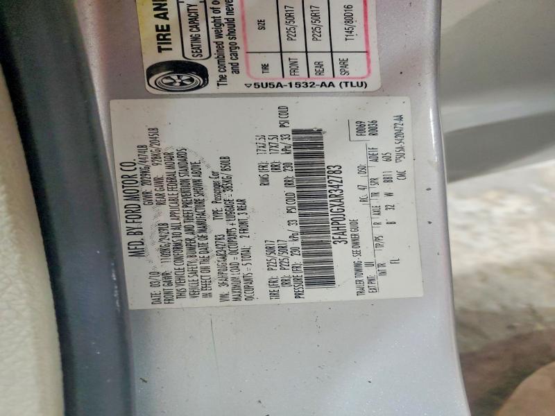 51417736 :رقم المزاد ، 3FAHP0JGXAR342783 vin ، 2010 Ford Fusion مزاد بيع
