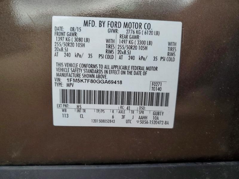 Aukcja sprzedaży 2016 Ford Explorer, vin: 1FM5K7F80GGA69418, numer aukcji: 51831206
