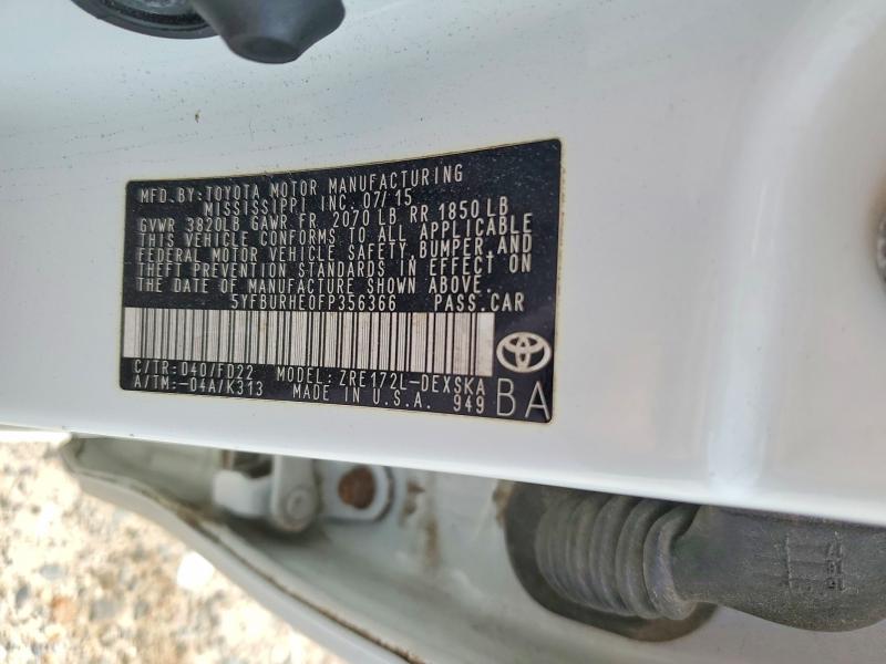 Aukcja sprzedaży 2015 Toyota Corolla, vin: 5YFBURHE0FP356366, numer aukcji: 48943606