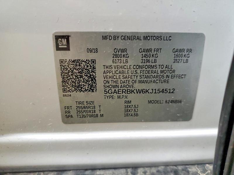 Aukcja sprzedaży 2019 Buick Enclave, vin: 5GAERBKW6KJ154512, numer aukcji: 50404786