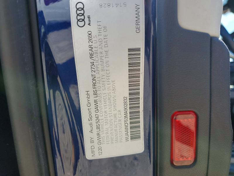 2021 Audi Rs5 მანქანა იყიდება აუქციონზე, vin: WUAAWCF53MA902832, აუქციონის ნომერი: 49145266