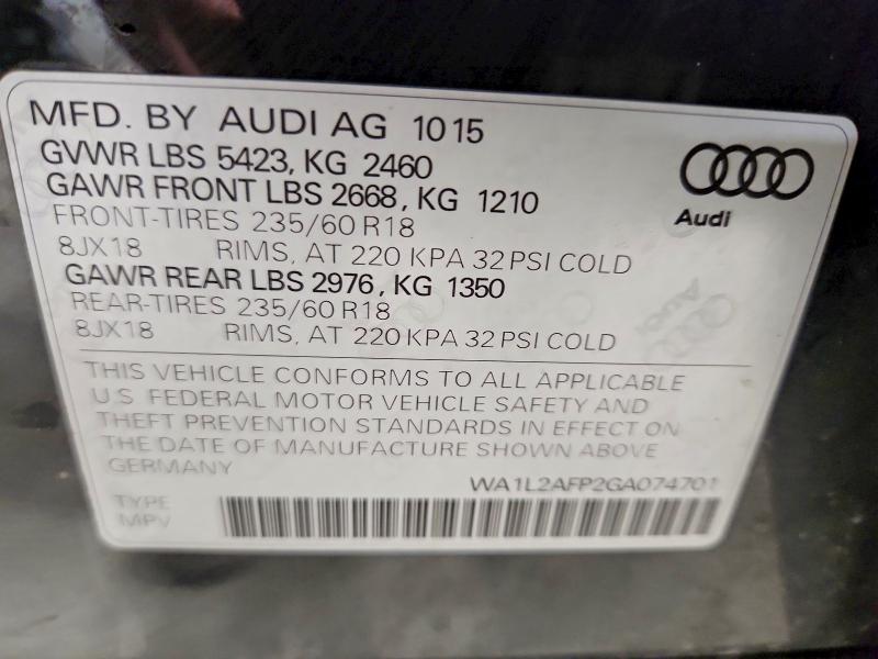 Продажа на аукционе авто 2016 Audi Q5, vin: WA1L2AFP2GA074701, номер лота: 49949386