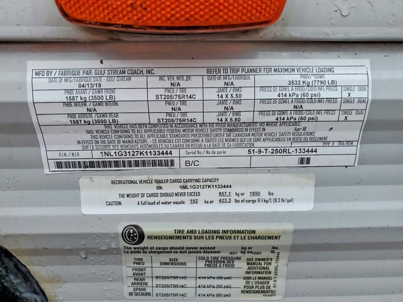 2019 Gulf Craft Inc. Trailers მანქანა იყიდება აუქციონზე, vin: 1NL1G3127K1133444, აუქციონის ნომერი: 50149886