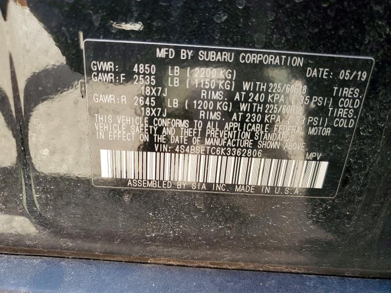 Продажа на аукционе авто 2019 Subaru Outback, vin: 4S4BSETC6K3362806, номер лота: 50703946