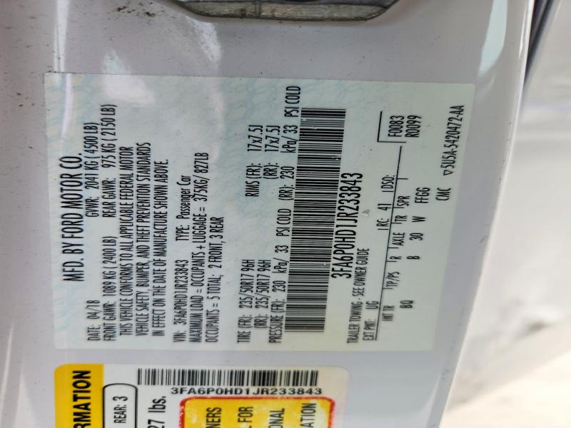 Aukcja sprzedaży 2018 Ford Fusion, vin: 3FA6P0HD1JR233843, numer aukcji: 48501876