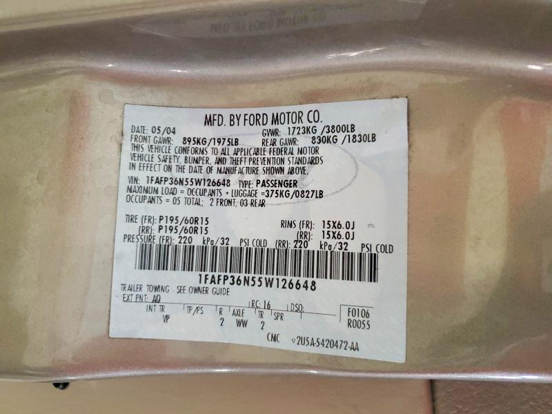 49112146 :رقم المزاد ، 1FAFP36N55W126648 vin ، 2005 Ford Focus مزاد بيع