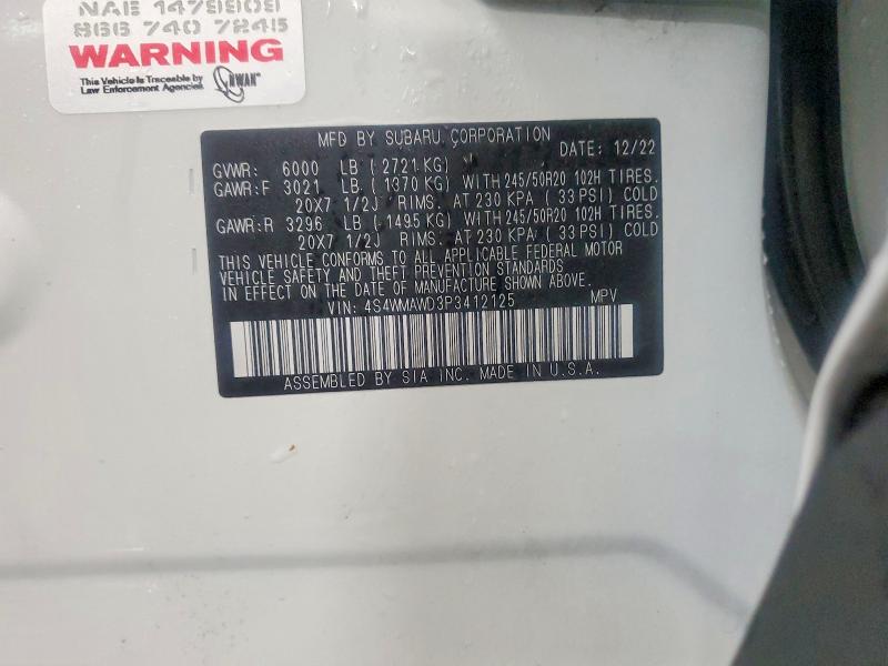 Продаж на аукціоні авто 2023 Subaru Ascent, vin: 4S4WMAWD3P3412125, номер лоту: 48152976