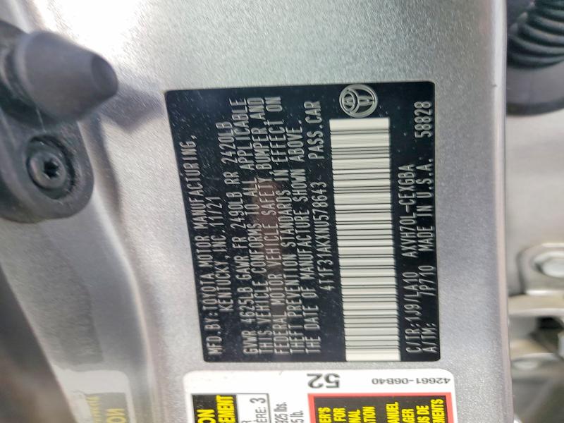 51104516 :رقم المزاد ، 4T1F31AKXNU578643 vin ، 2022 Toyota Camry مزاد بيع