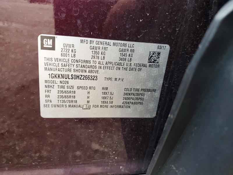 47736756 :رقم المزاد ، 1GKKNULS0HZ266323 vin ، 2017 Gmc Acadia مزاد بيع