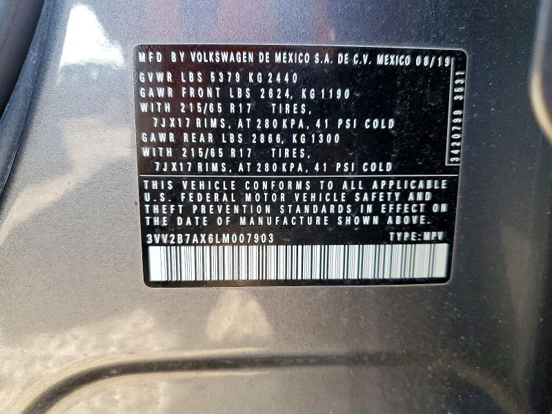 49375486 :رقم المزاد ، 3VV2B7AX6LM007903 vin ، 2020 Volkswagen Tiguan مزاد بيع