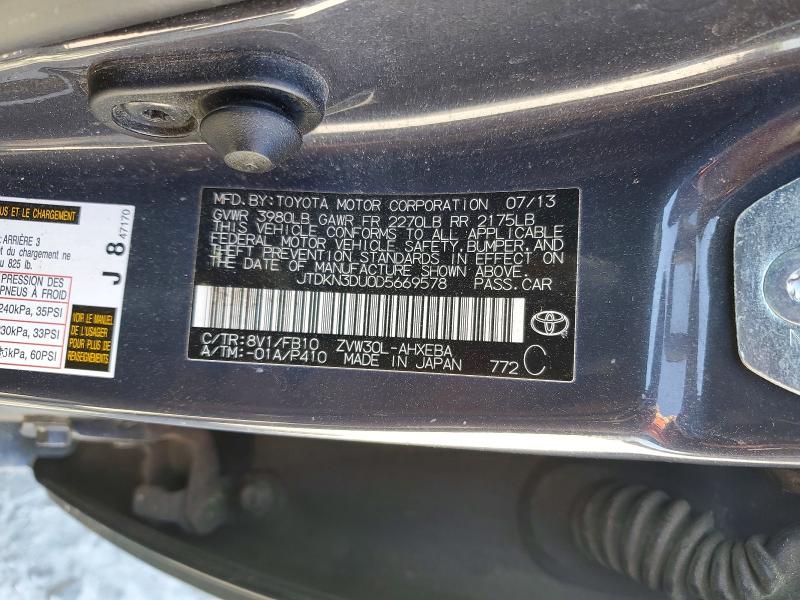 49221236 :رقم المزاد ، JTDKN3DU0D5669578 vin ، 2013 Toyota Prius مزاد بيع