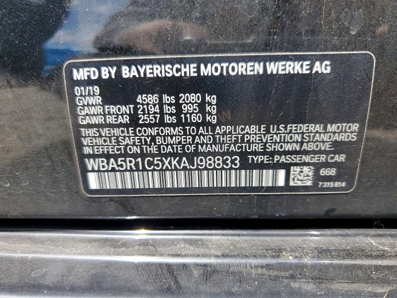 52079306 :رقم المزاد ، WBA5R1C5XKAJ98833 vin ، 2019 Bmw 330i مزاد بيع