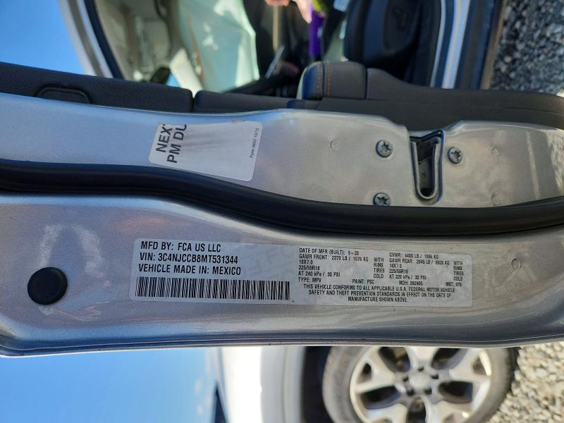 2021 Jeep Compass მანქანა იყიდება აუქციონზე, vin: 3C4NJCCB8MT531344, აუქციონის ნომერი: 50943756
