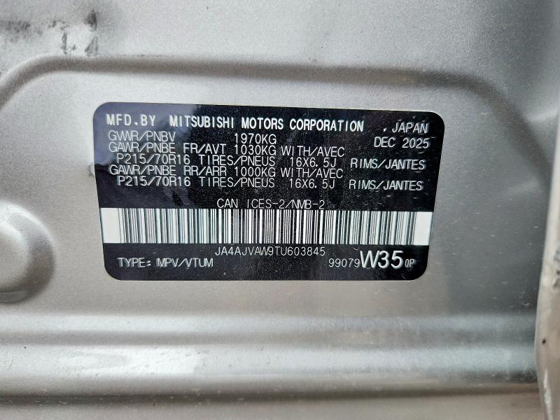 2026 Mitsubishi Rvr მანქანა იყიდება აუქციონზე, vin: JA4AJVAW9TU603845, აუქციონის ნომერი: 52127696